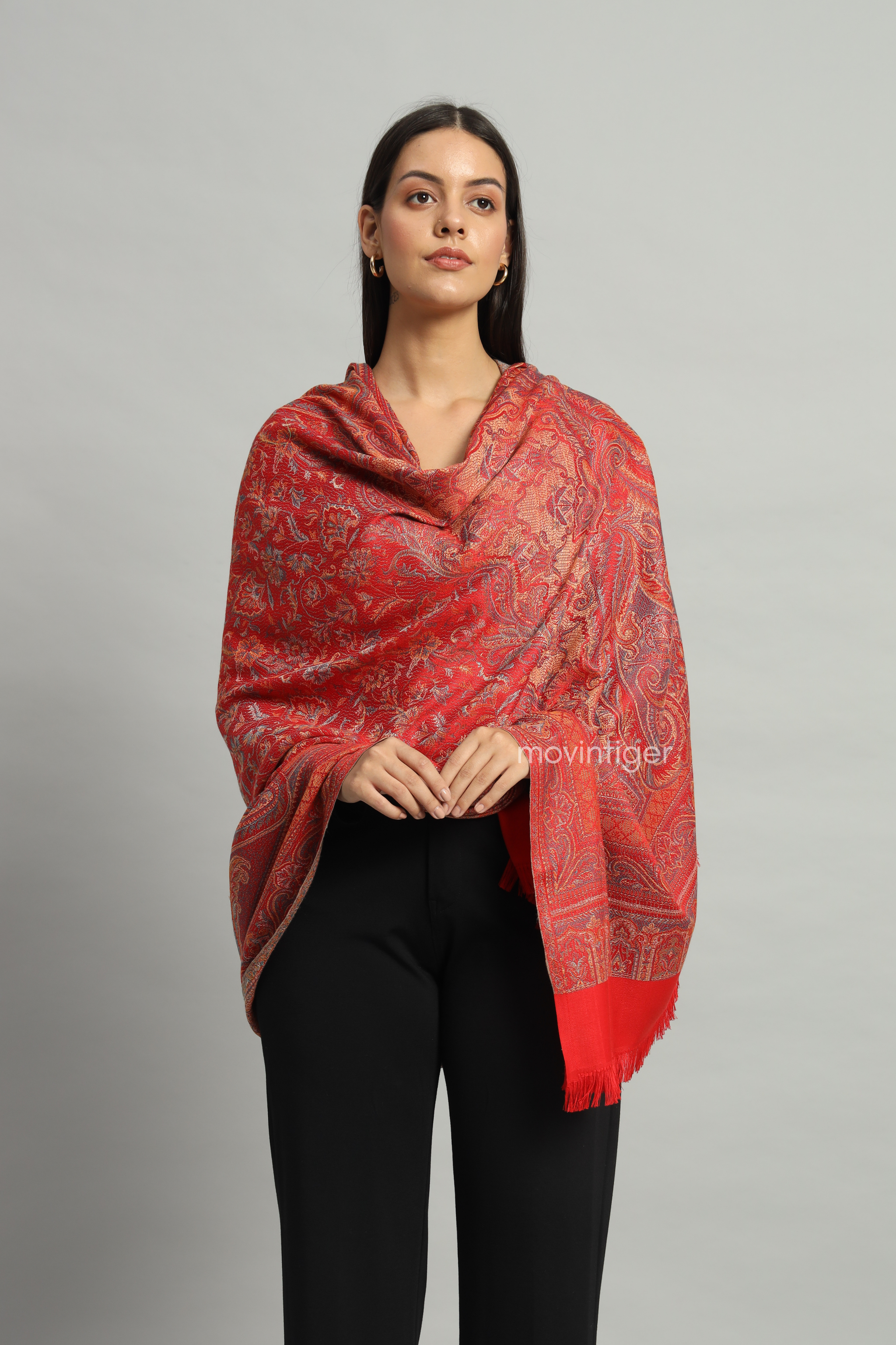 Movintiger Women's Faux Pashmina Shawl - Red