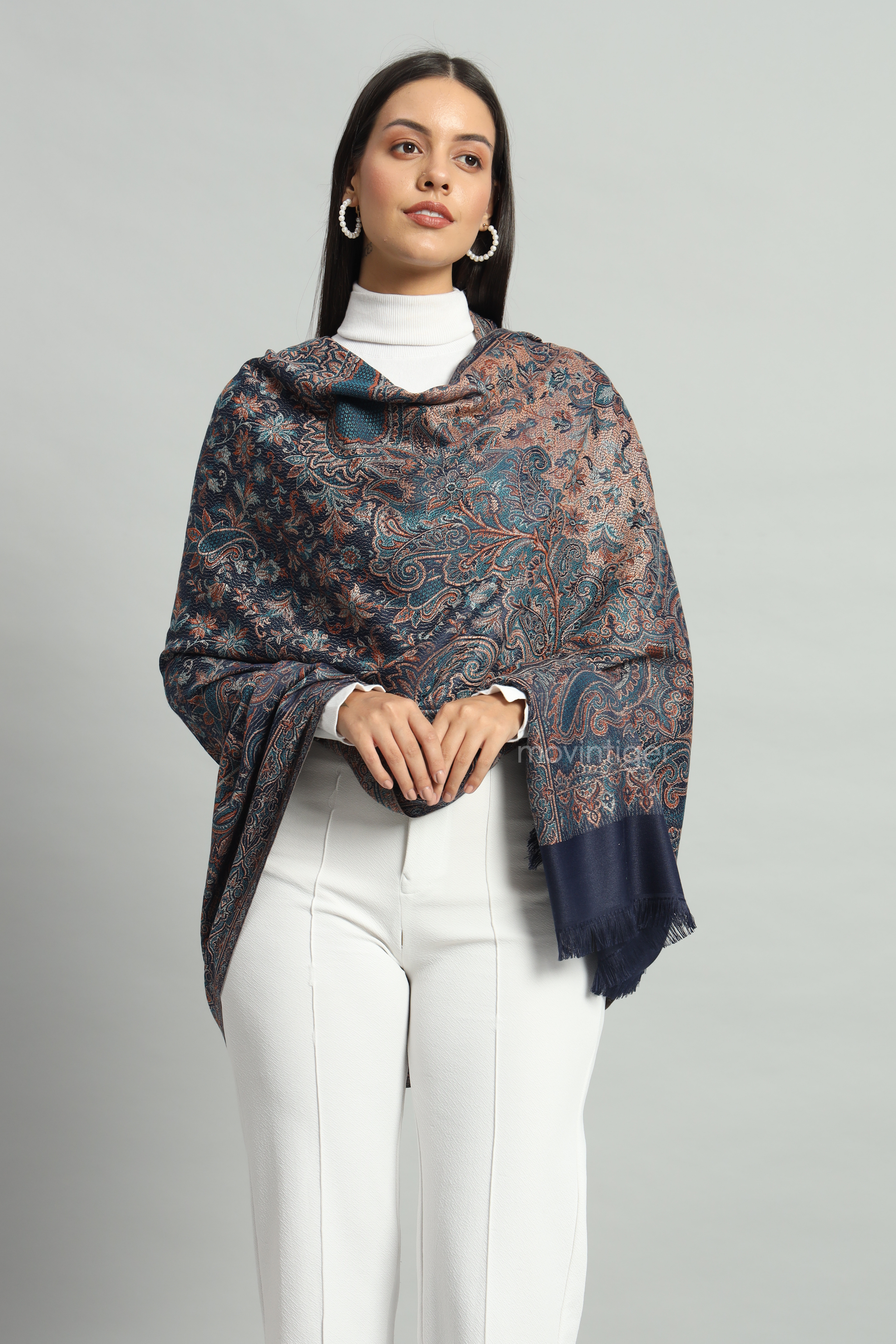 Movintiger Women's Faux Pashmina Shawl - Navy