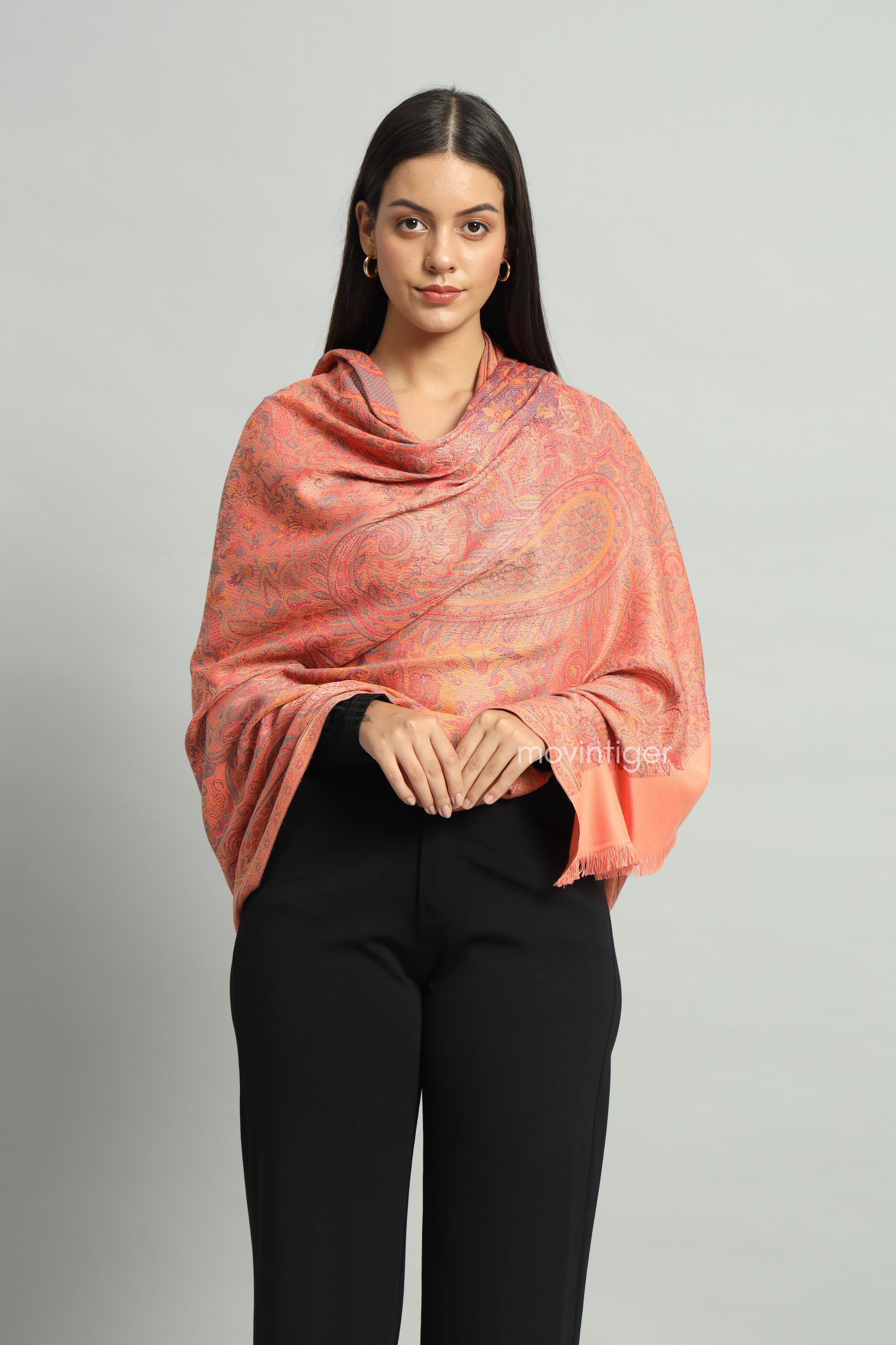 Movintiger Women's Faux Pashmina Shawl - Peach