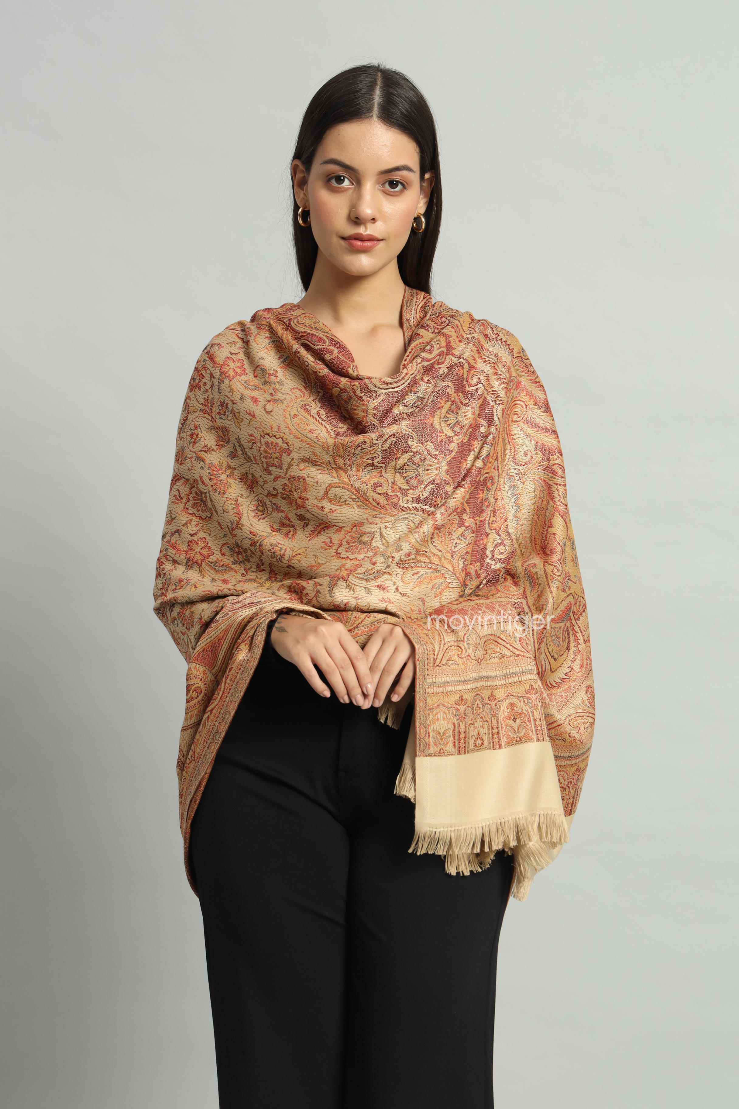 Movintiger Women's Faux Pashmina Shawl - Beige