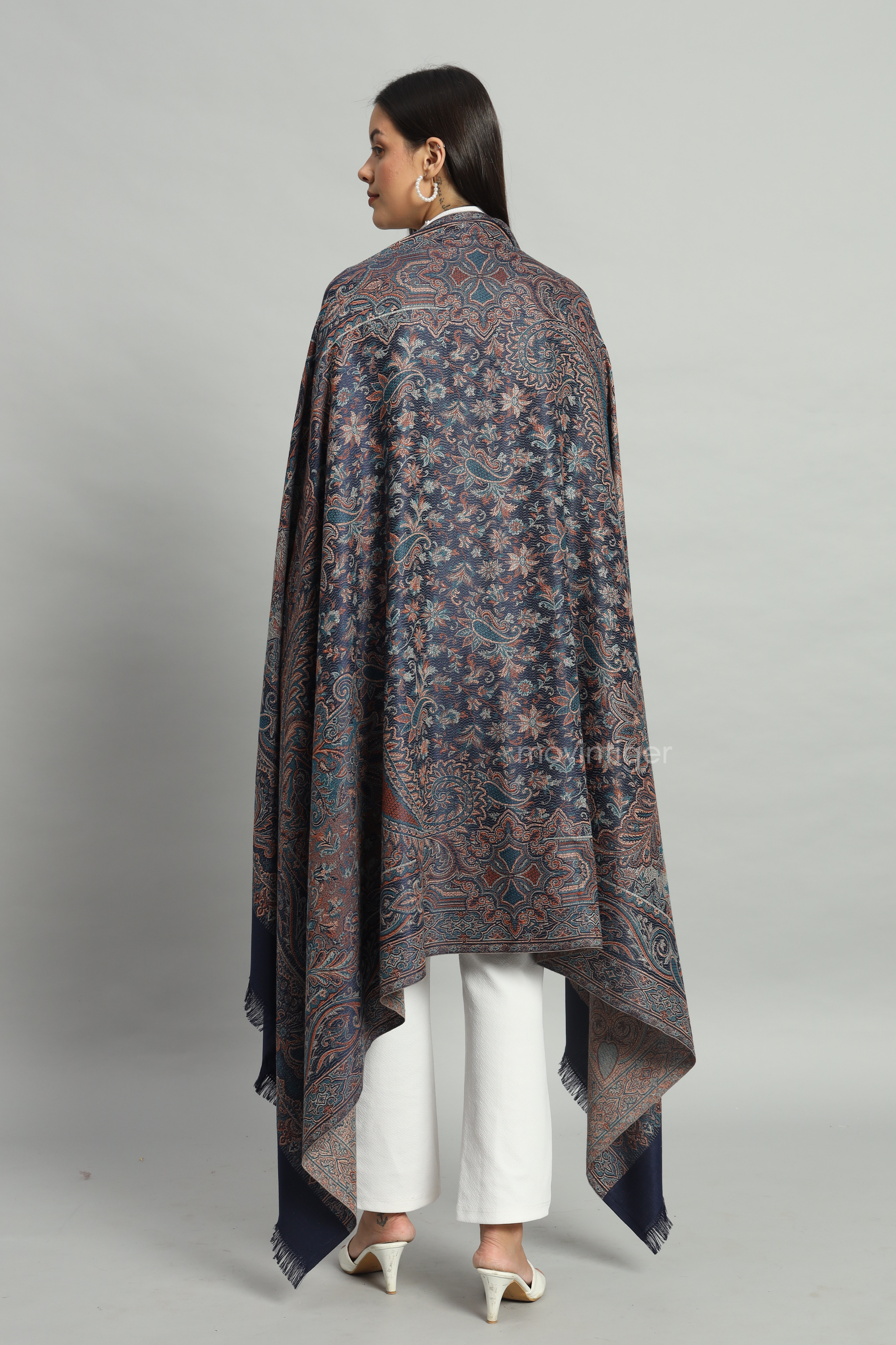 Movintiger Women's Faux Pashmina Shawl - Navy
