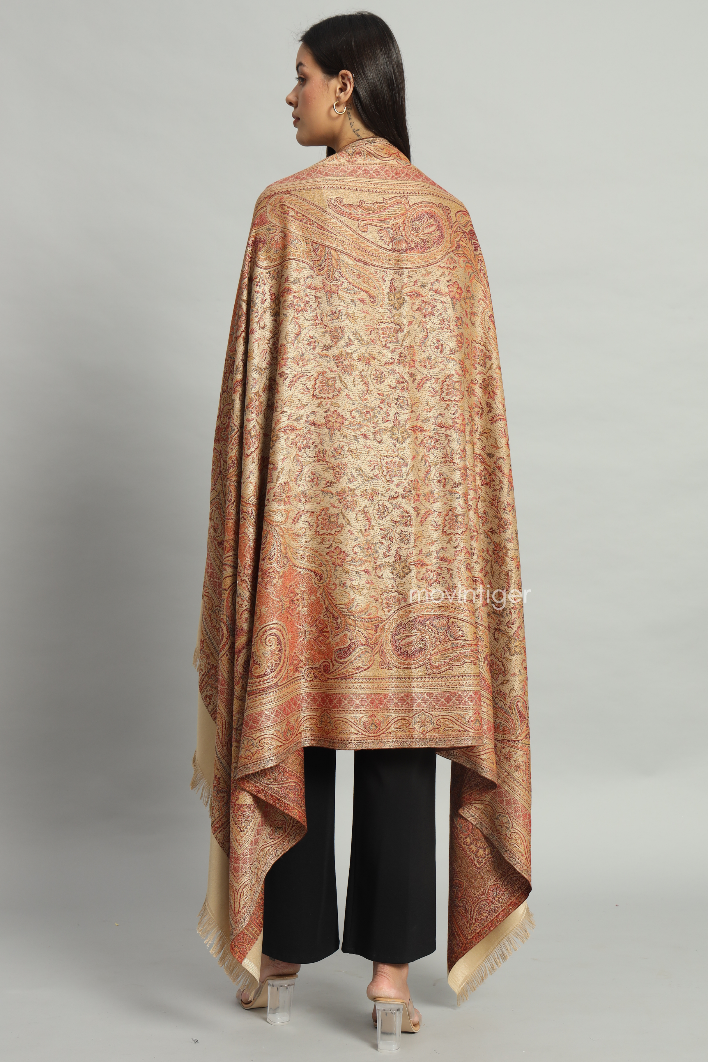 Movintiger Women's Faux Pashmina Shawl - Beige