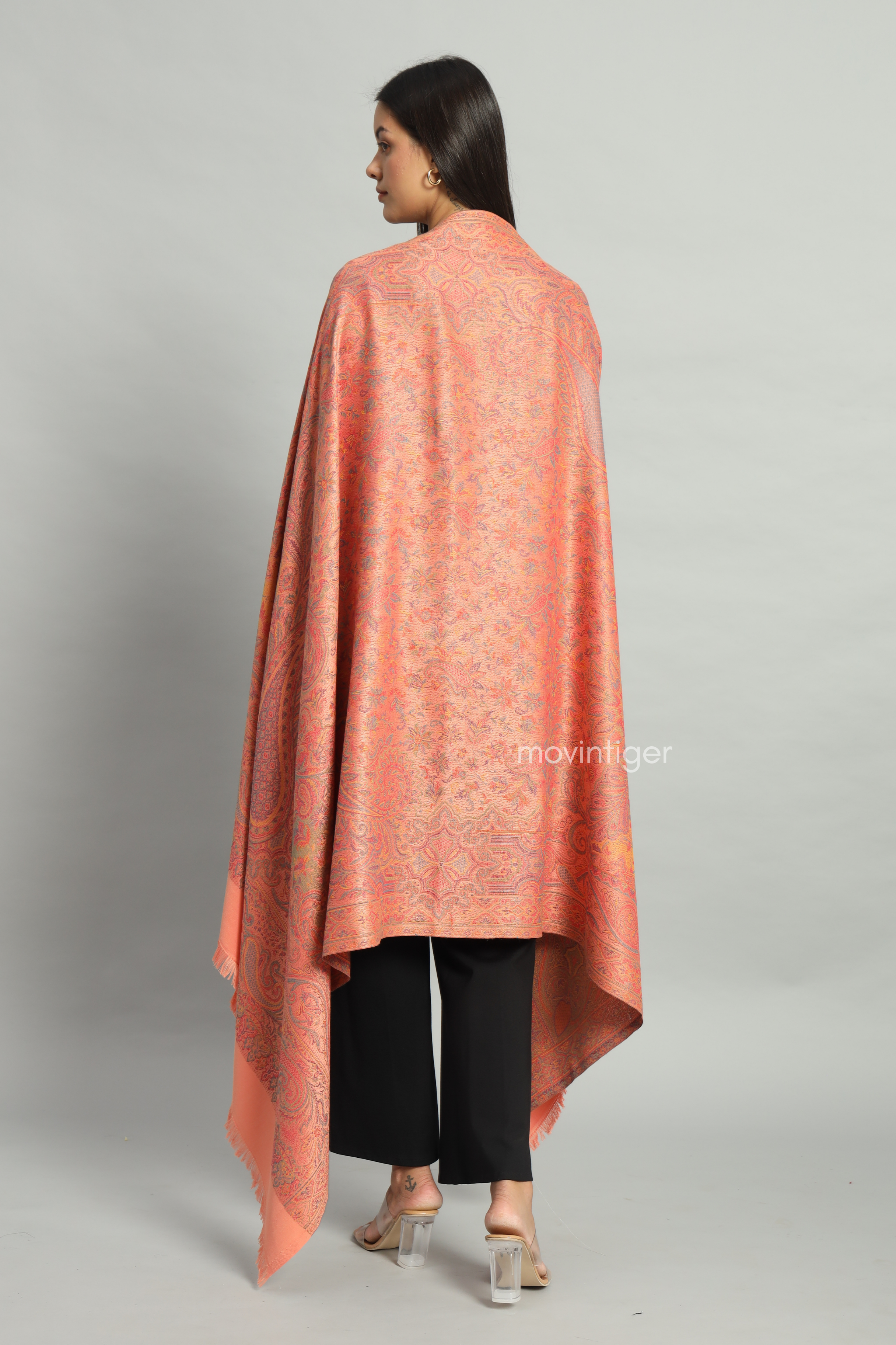 Movintiger Women's Faux Pashmina Shawl - Peach
