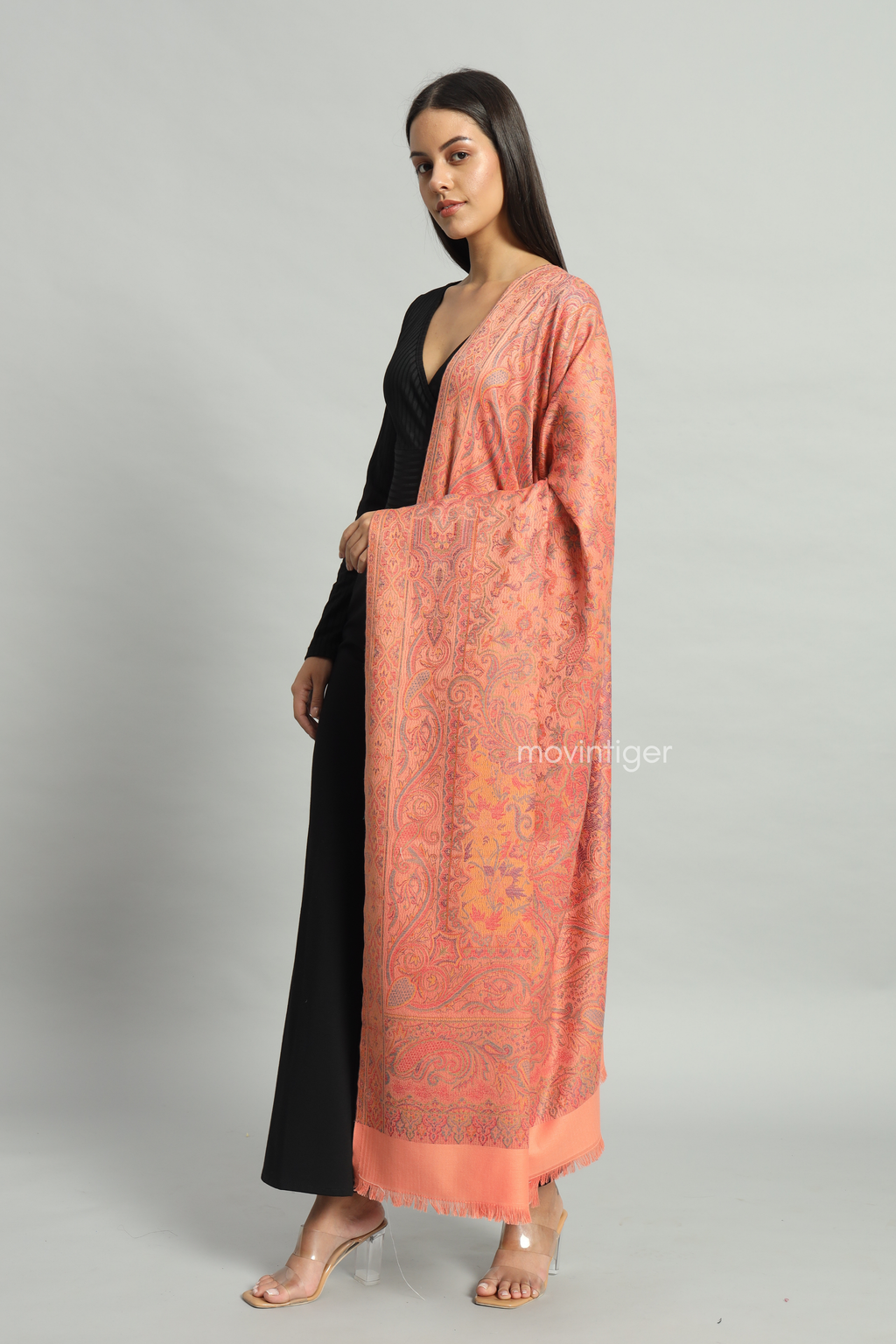 Movintiger Women's Faux Pashmina Shawl - Peach