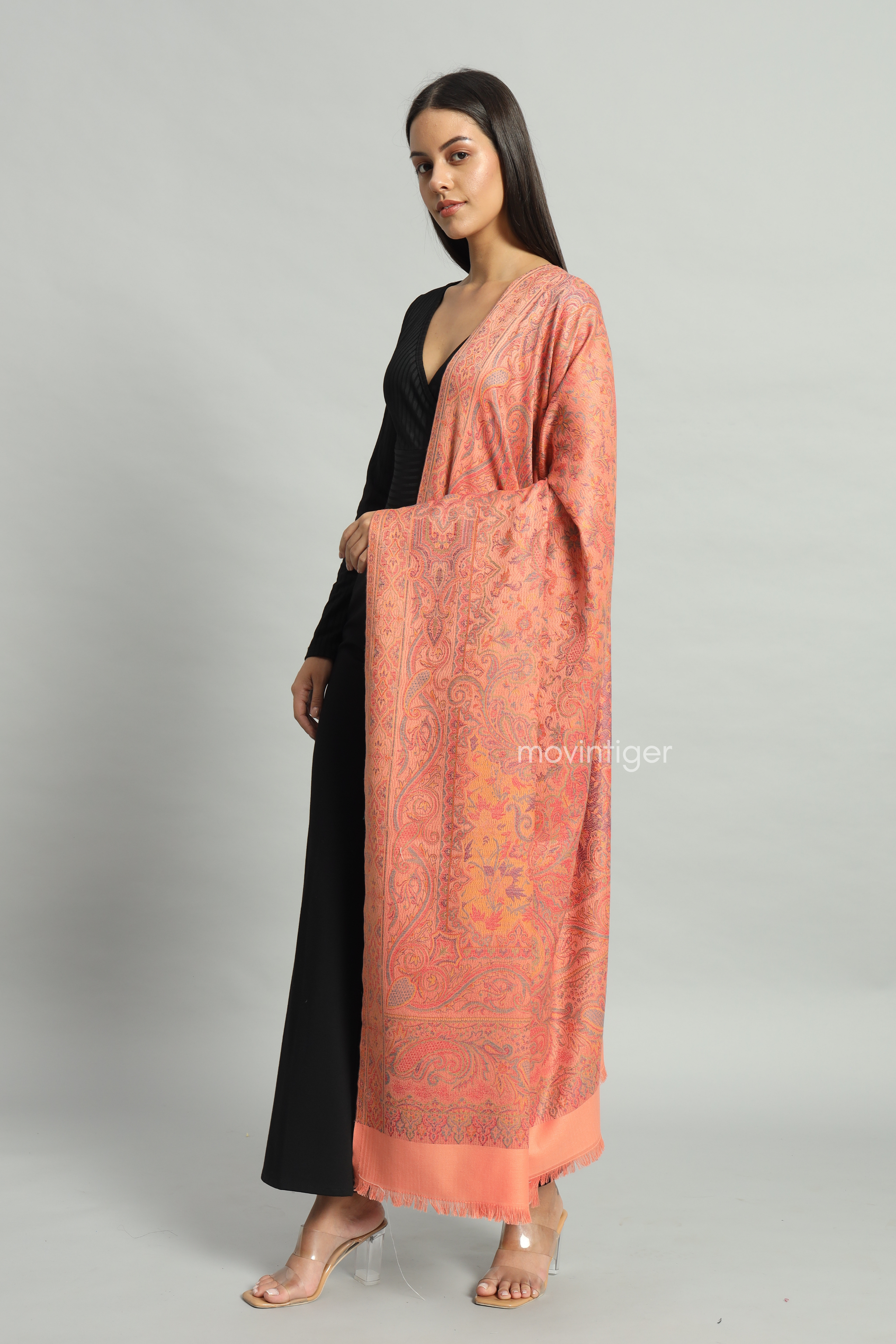 Movintiger Women's Faux Pashmina Shawl - Peach