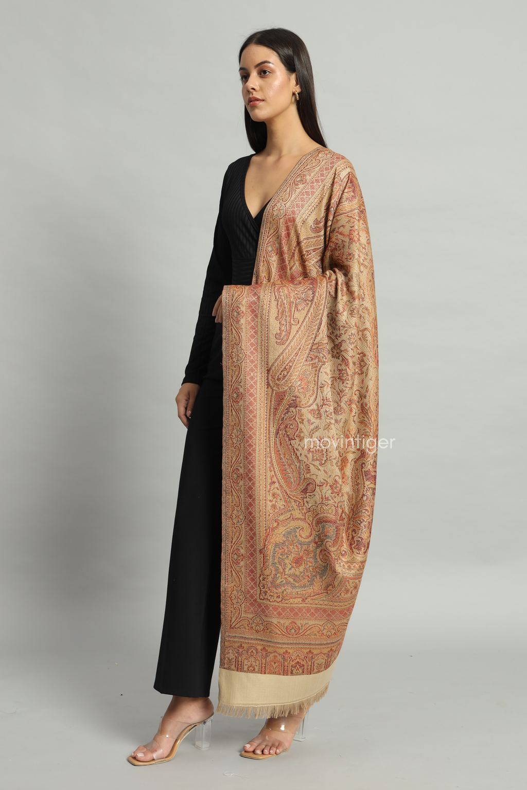 Movintiger Women's Faux Pashmina Shawl - Beige