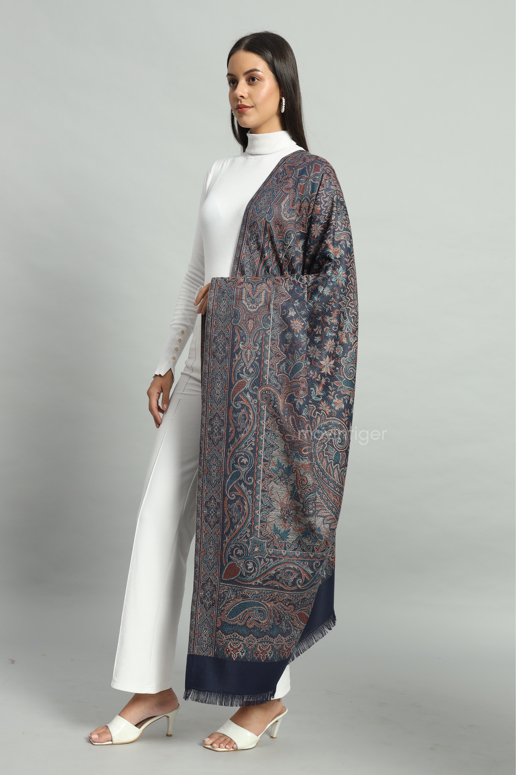 Movintiger Women's Faux Pashmina Shawl - Navy