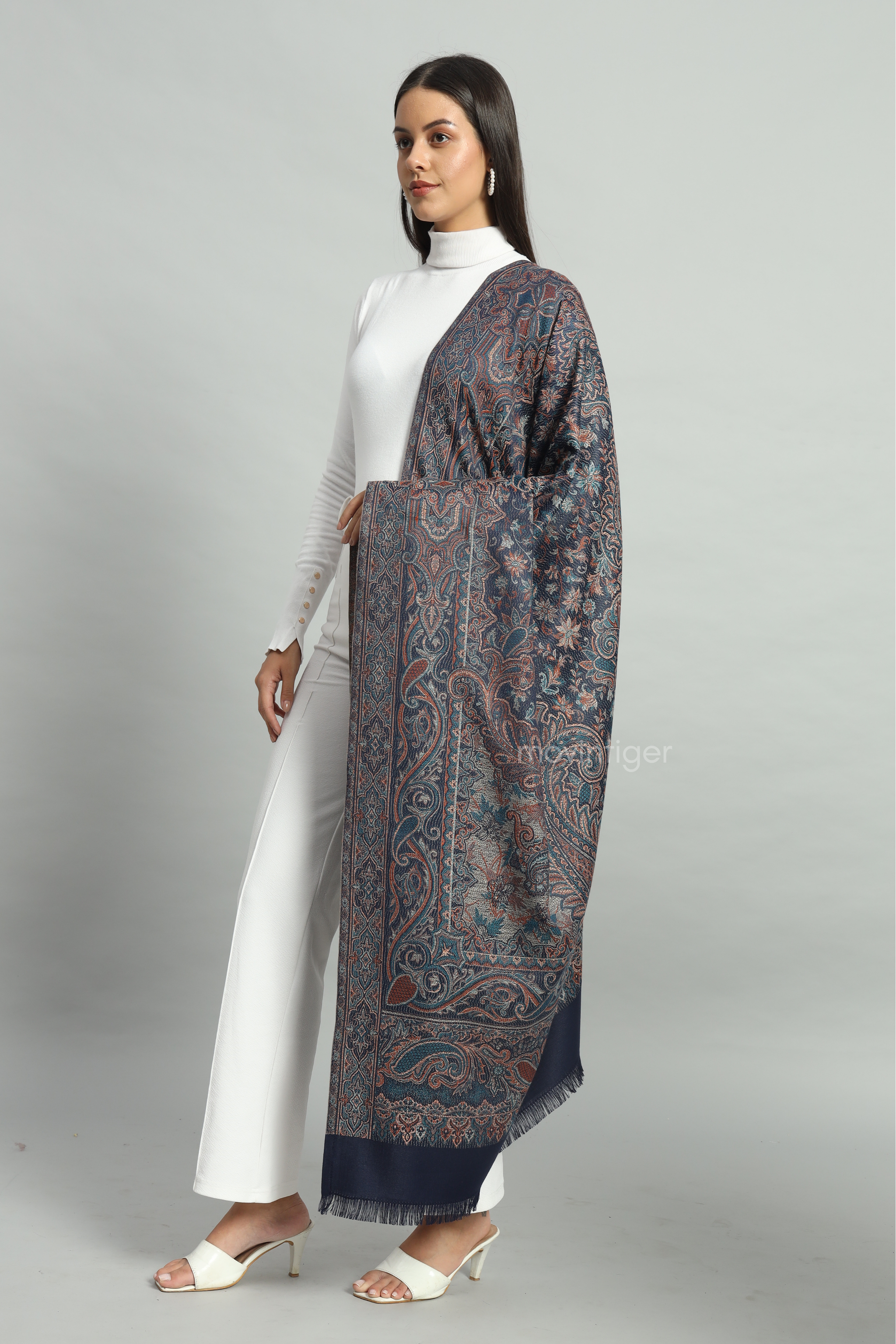 Movintiger Women's Faux Pashmina Shawl - Navy