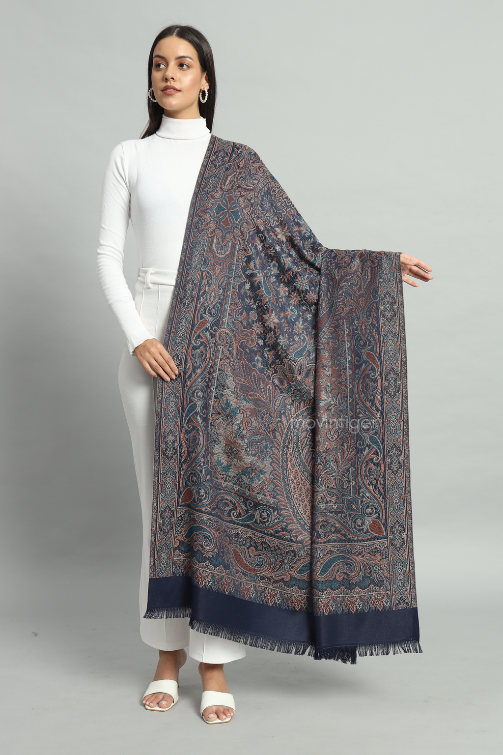 Movintiger Women's Faux Pashmina Shawl - Navy