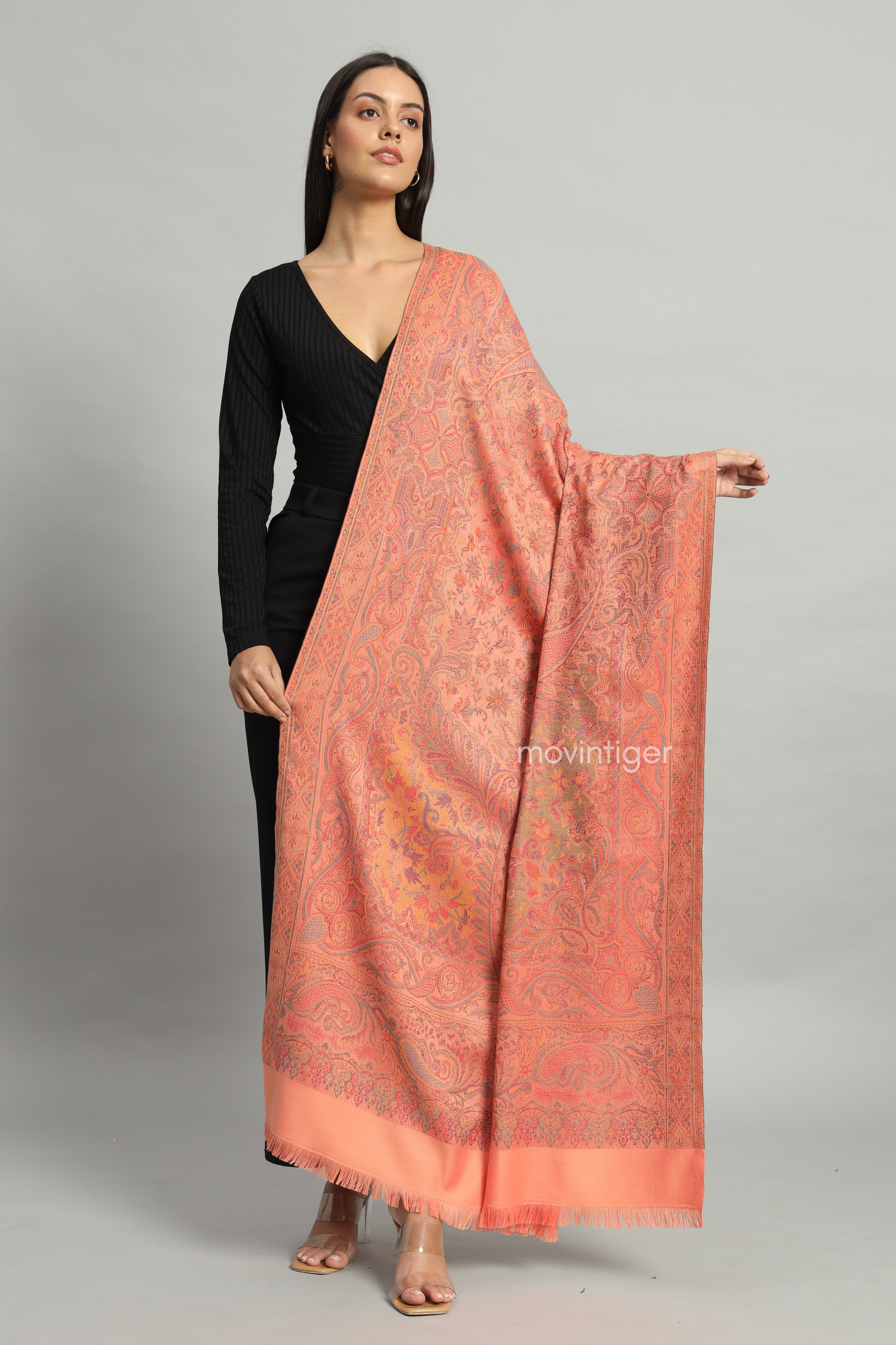 Movintiger Women's Faux Pashmina Shawl - Peach
