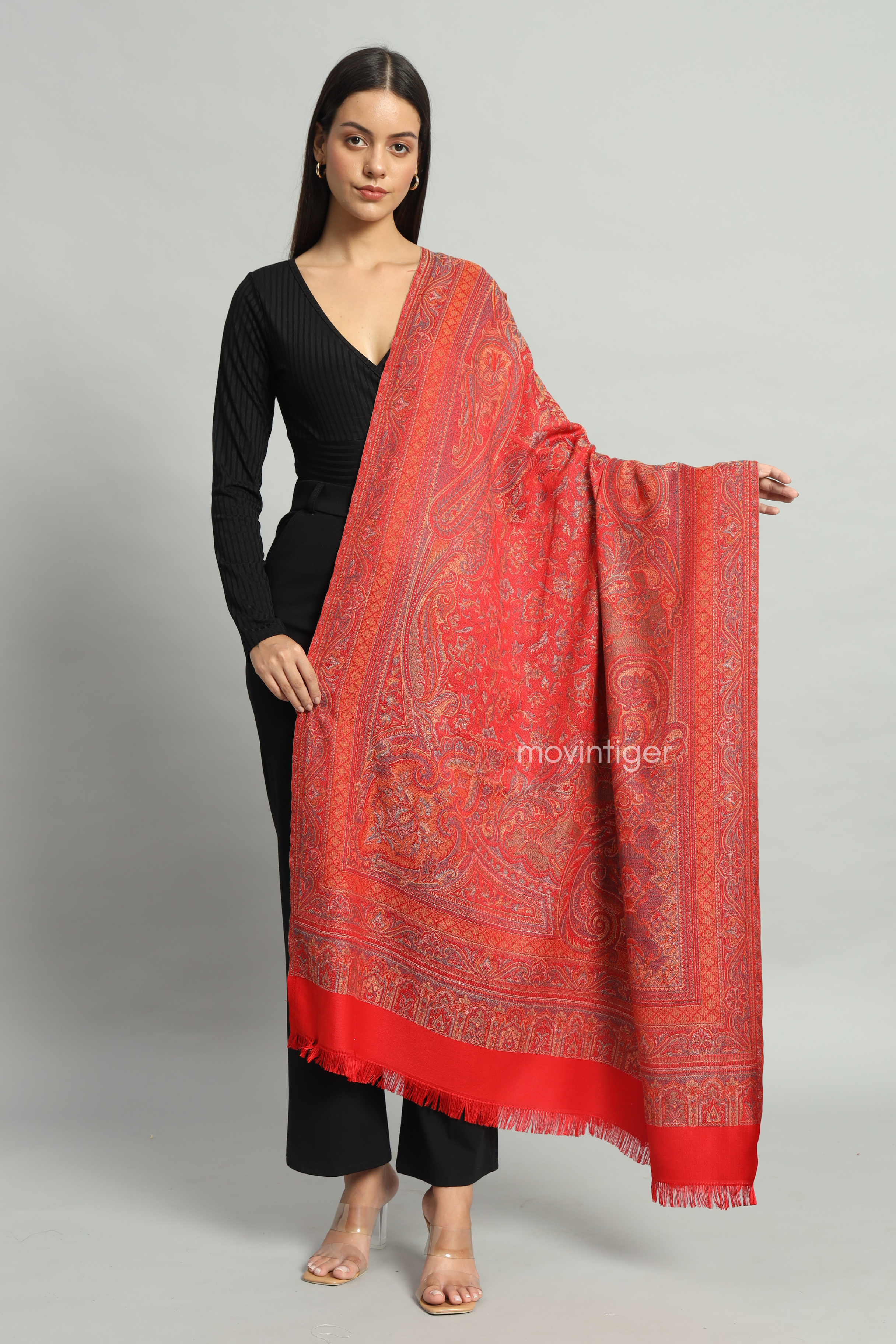 Movintiger Women's Faux Pashmina Shawl - Red