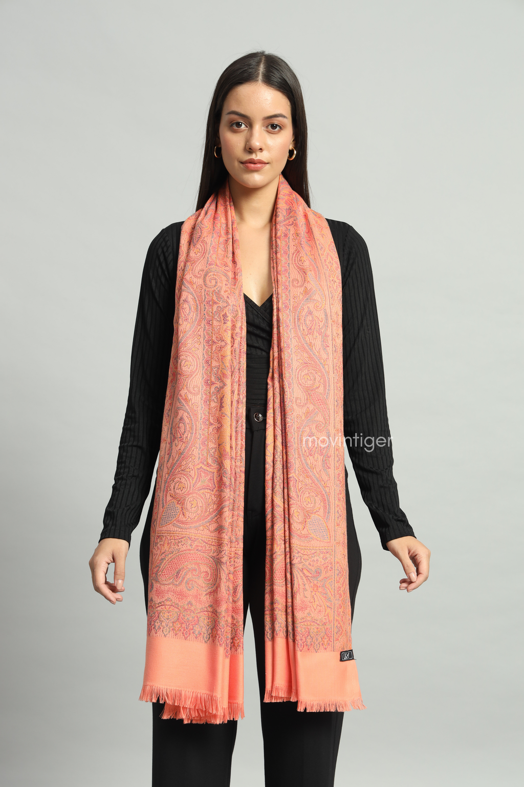 Movintiger Women's Faux Pashmina Shawl - Peach