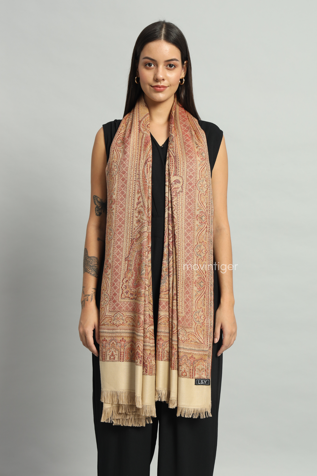 Movintiger Women's Faux Pashmina Shawl - Beige
