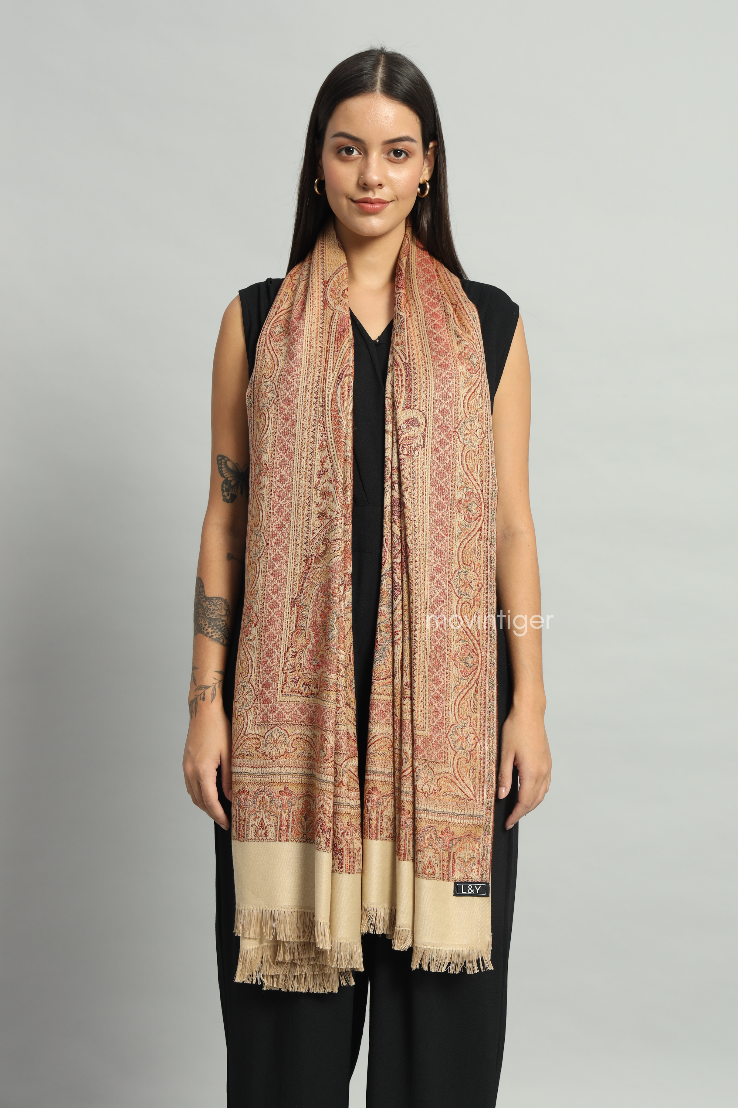 Movintiger Women's Faux Pashmina Shawl - Beige