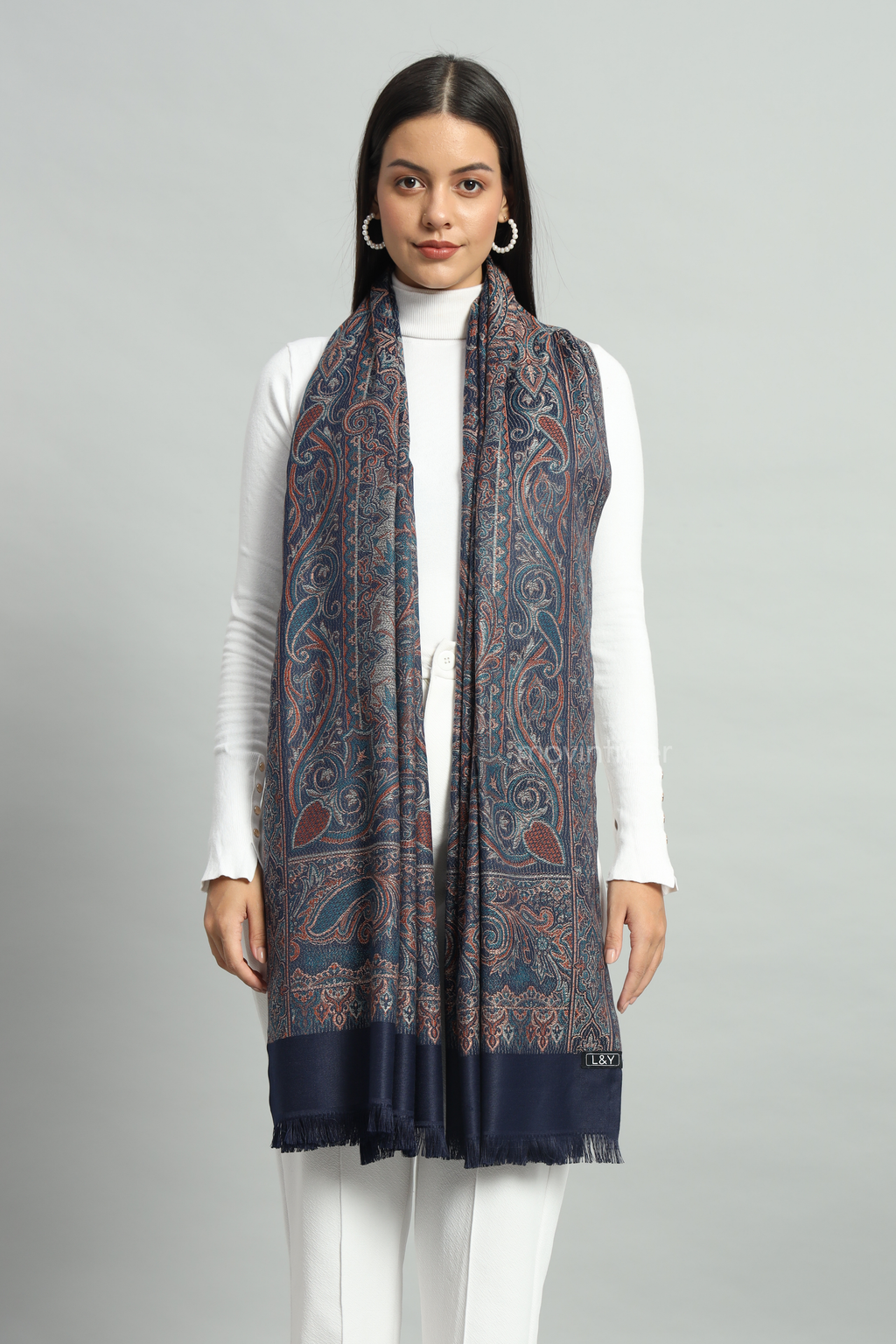 Movintiger Women's Faux Pashmina Shawl - Navy