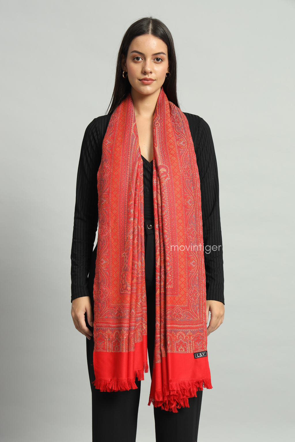Movintiger Women's Faux Pashmina Shawl - Red