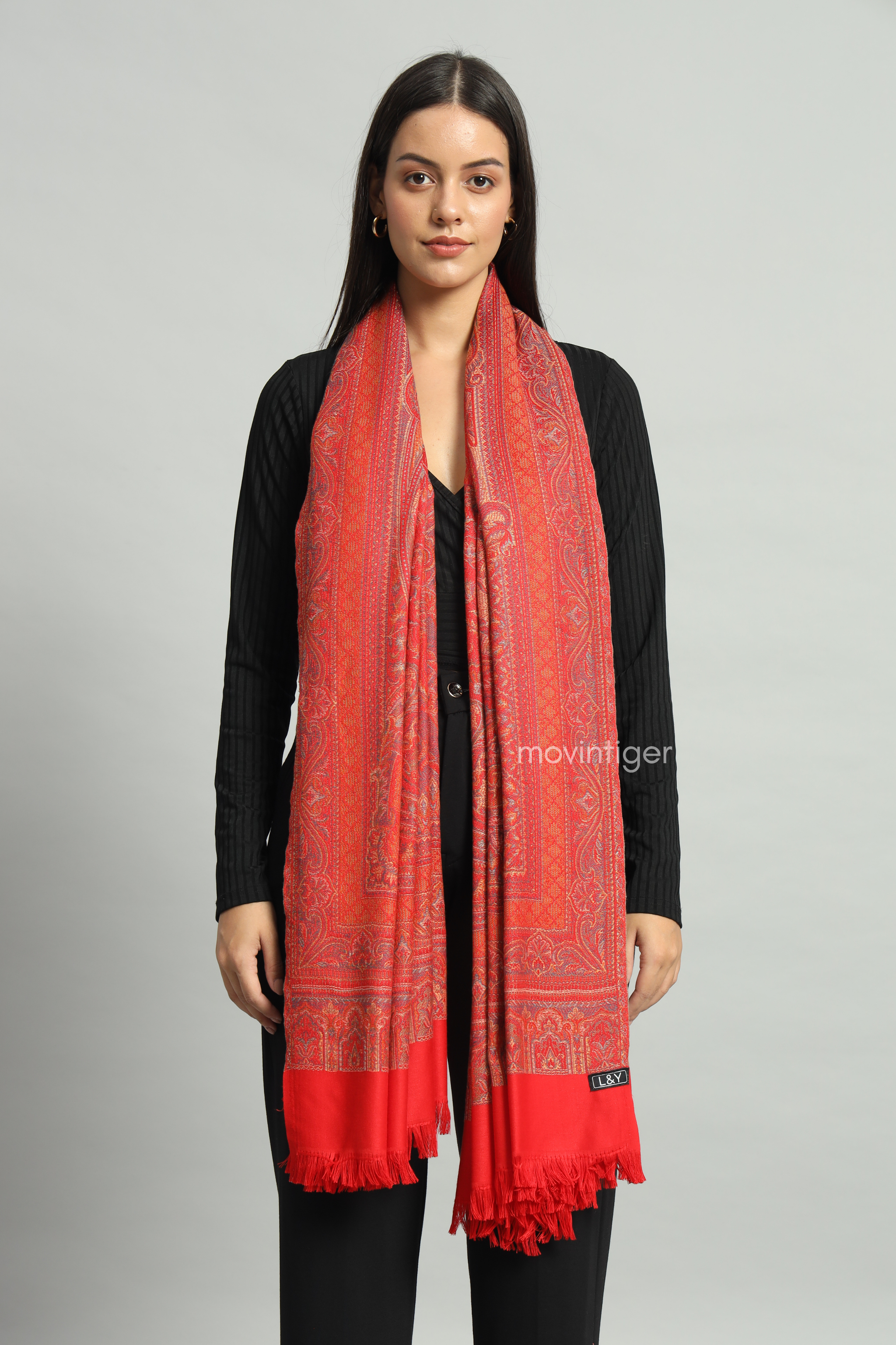 Movintiger Women's Faux Pashmina Shawl - Red