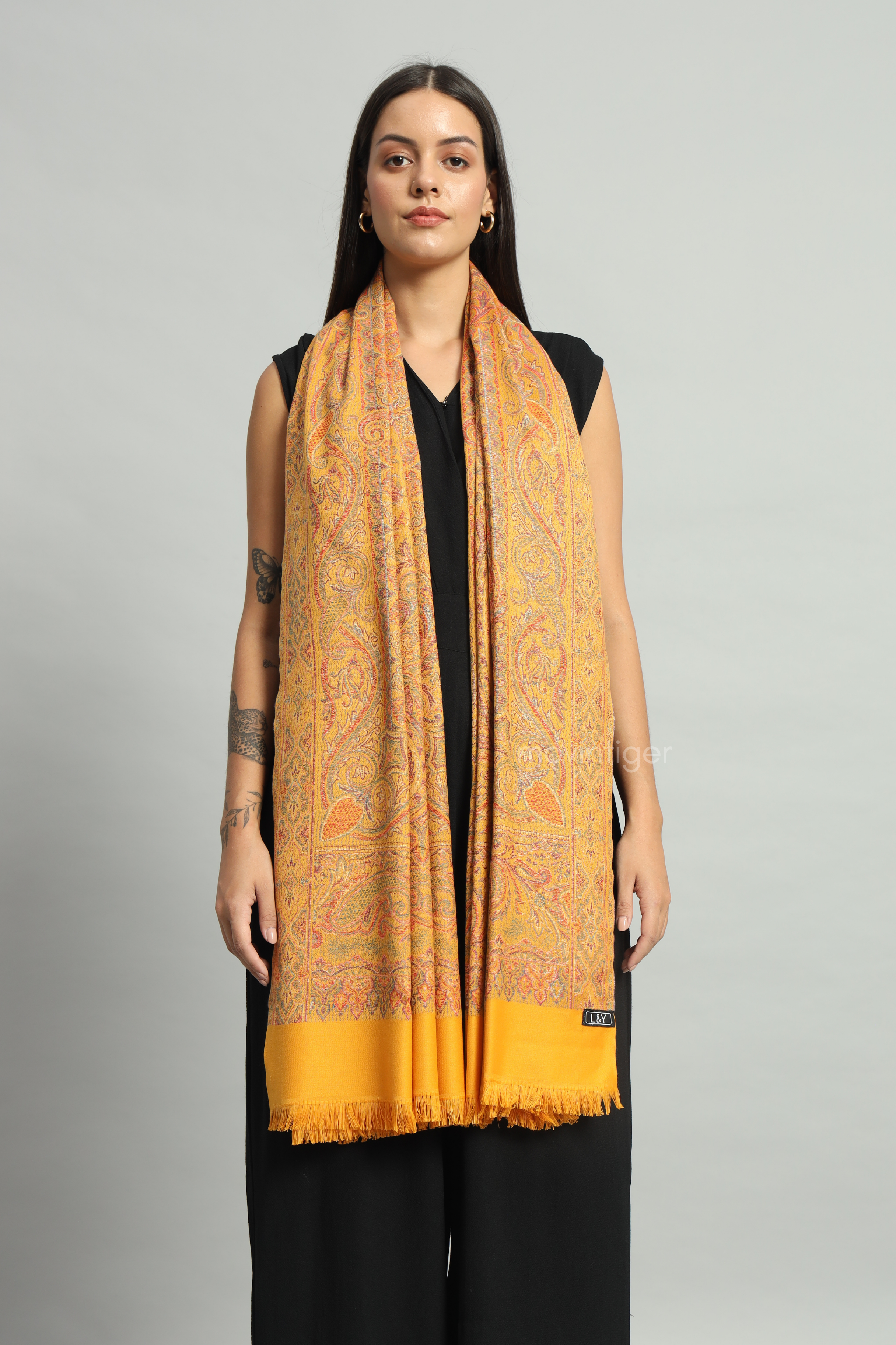 Movintiger Women's Faux Pashmina Shawl - Yellow