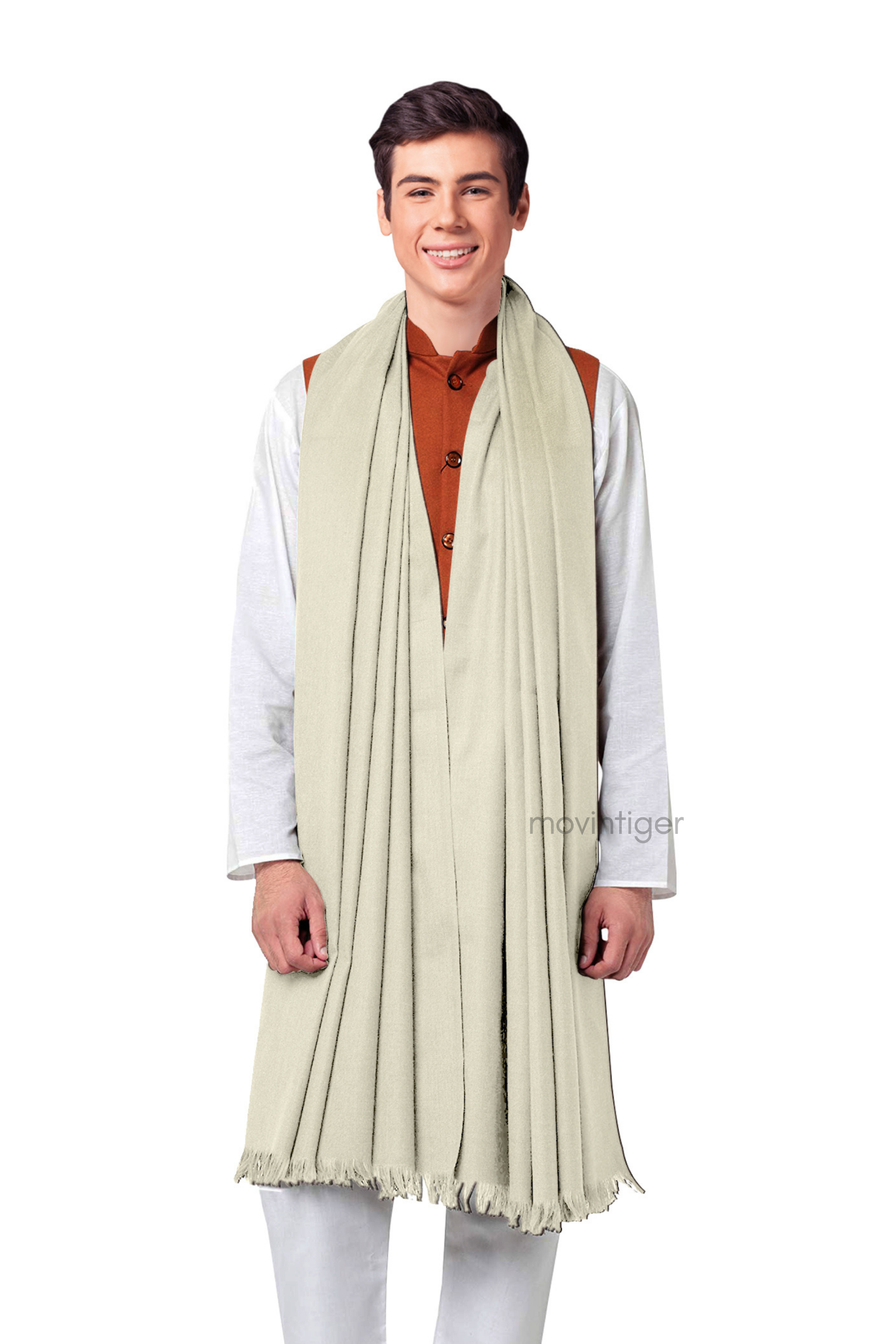 Movintiger Men's Plain Lohi/Shawl - Off White